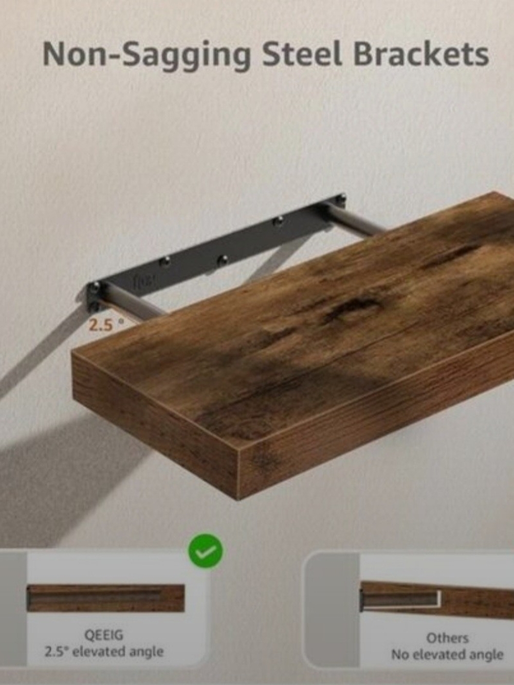 Rustic Floating Wall Shelf - Brown - Picture 4 of 4